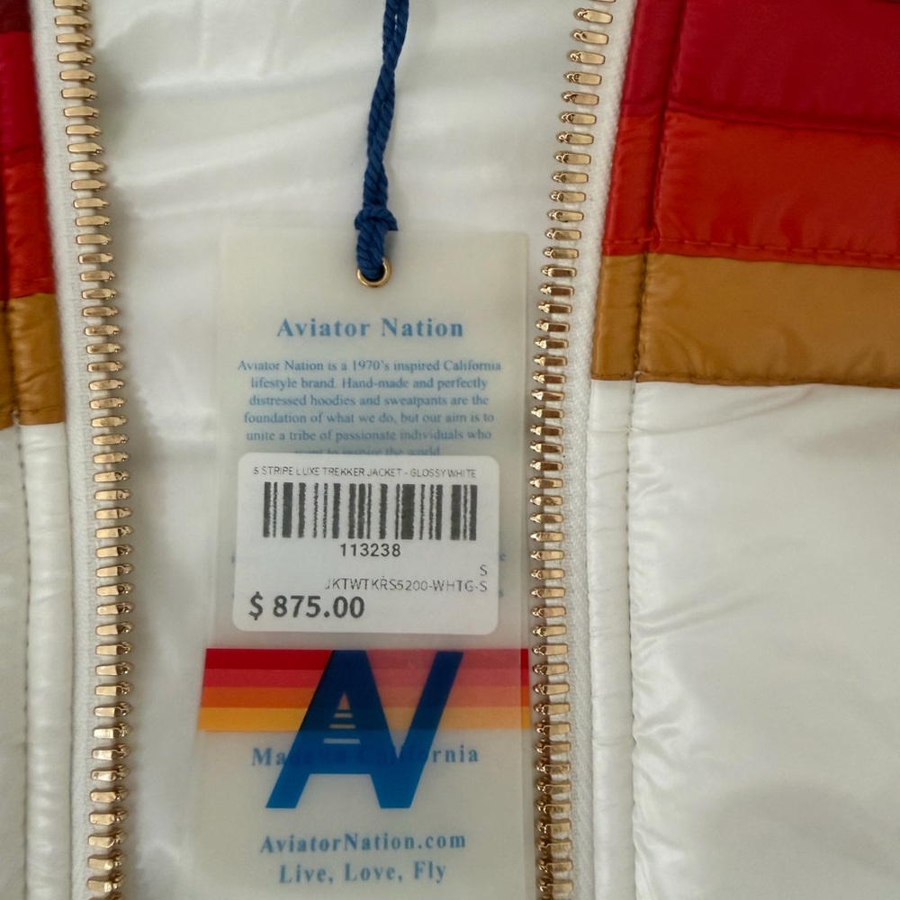 NEW! Aviator Nation White Jacket with signature rainbow wrap around back logo. - Picture 3 of 7